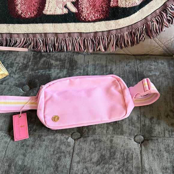 Simply Southern Handbags - pink canvas crossbody belt bag with striped strap